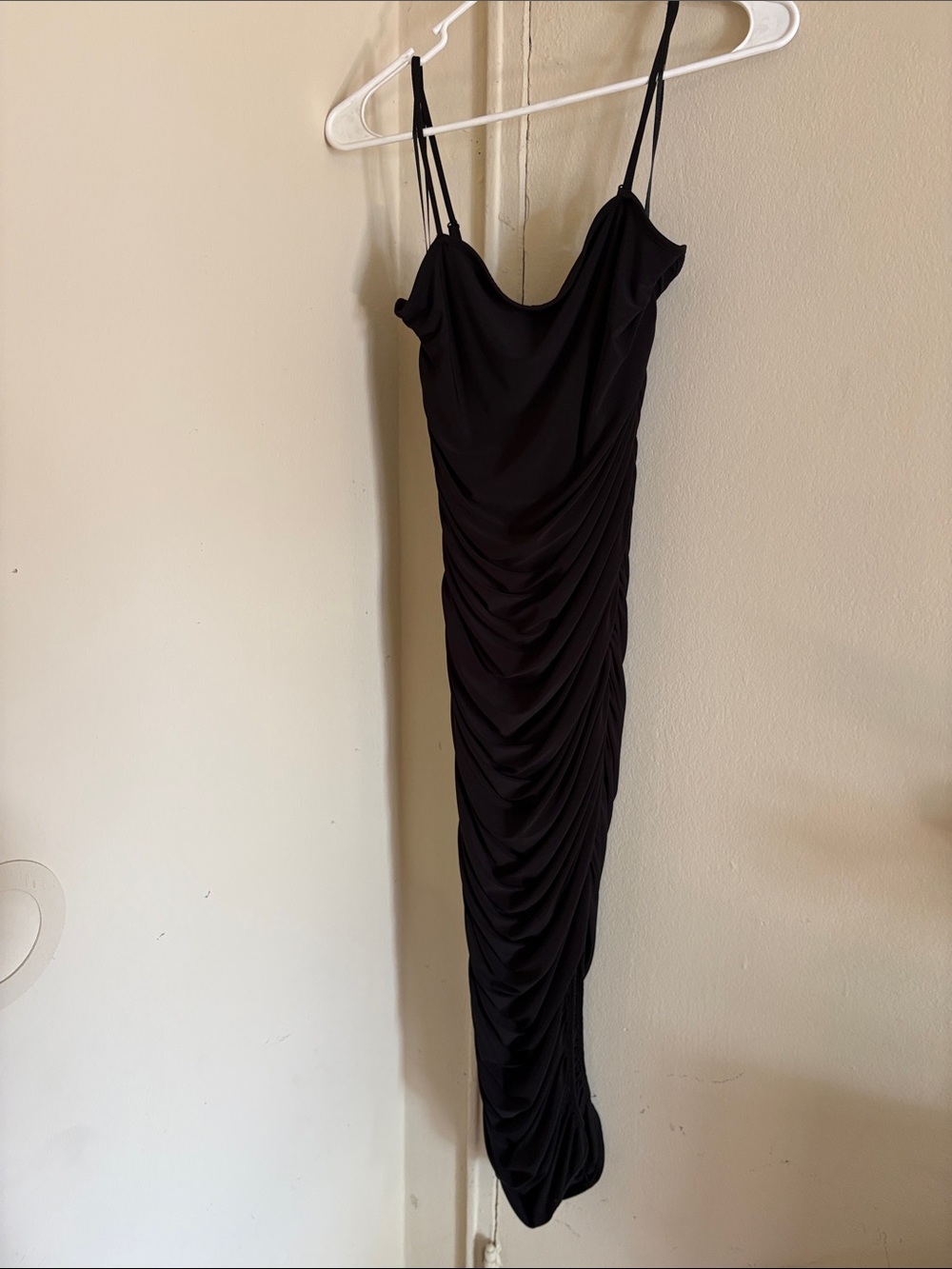 Express Black Ruched Maxi Slip Dress